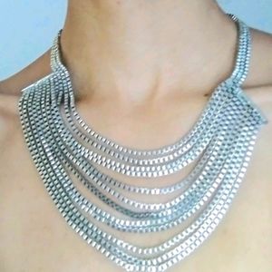 Chainmail silver tone layered necklace